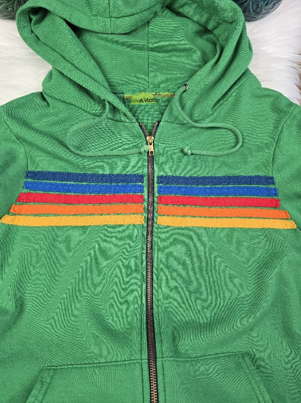 Aviator Nation 5 Stripe Green Sweatshirt XL - Picture 8 of 12